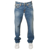Mid Blue Worn Effect Straight Leg