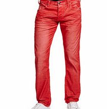 Red corduroy slim trousers