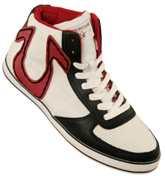 True Religion White, Black and Red Hi-Top Trainers