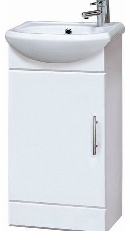 Trueshopping Bathroom Cloakroom Furniture Compact 420mm White Gloss Vanity Unit Cabinet with Ceramic Basin