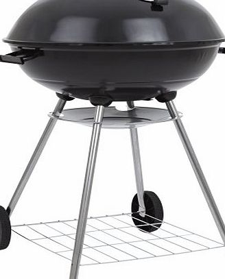 Black Enameled Round Steel Kettle BBQ Barbecue - Luxury Garden / Outdoor Charcoal 54cm BBQ Grill with Wheels - Storage Shelf Included - 22`` (54cm) diameter