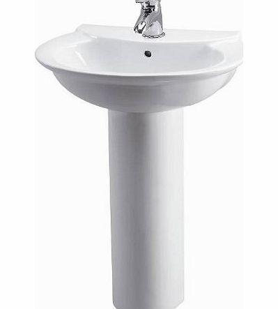 Trueshopping Grice Stylish Curved 60cm Bathroom One Tap Hole White Ceramic Basin Sink and Full Pedestal