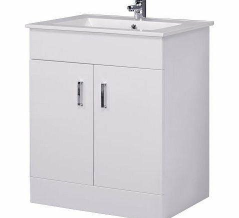 Trueshopping Minimalist 600mm White Gloss Vanity Unit with Ceramic Basin Sink - Bathroom Storage - Cloakroom Cabinet Furniture