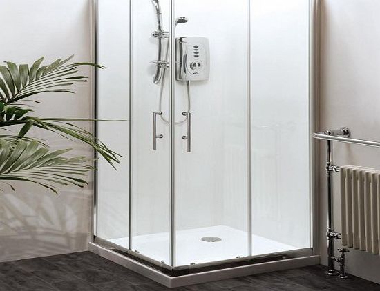 Trueshopping Modern Corner Entry Square Double Sliding Panel Doors Bathroom Shower Cubicle Toughened Safety Glass Enclosure 800mm 800mm