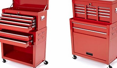Trueshopping NEW TRUESHOPPING� STEEL ROLLER CABINET amp; TOOL CHEST 2 PIECE ROLLCAB STORAGE BOX 6 DRAWER RED