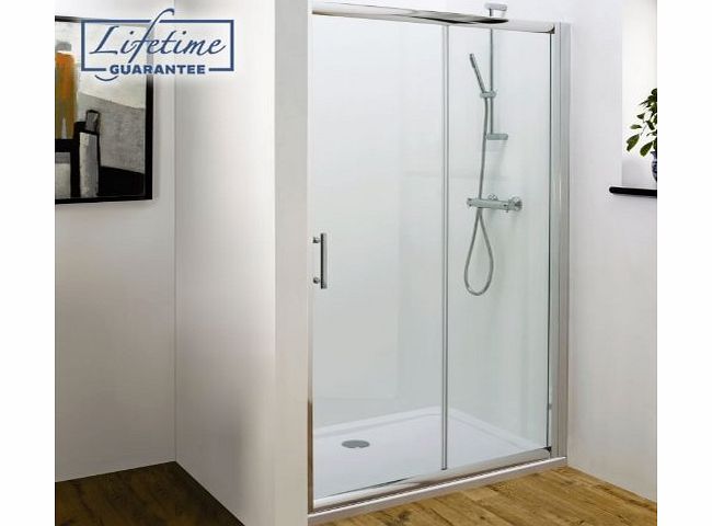Trueshopping Polished Silver Frame Sliding Bathroom Reversible Shower Door 6mm Toughened Safety Glass Screen 1850mm For Enclosure Recess Or Walk In - All Sizes Available - 1000mm