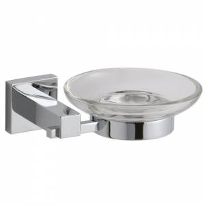 Square Chrome and Glass Bathroom Soap Dish Holder