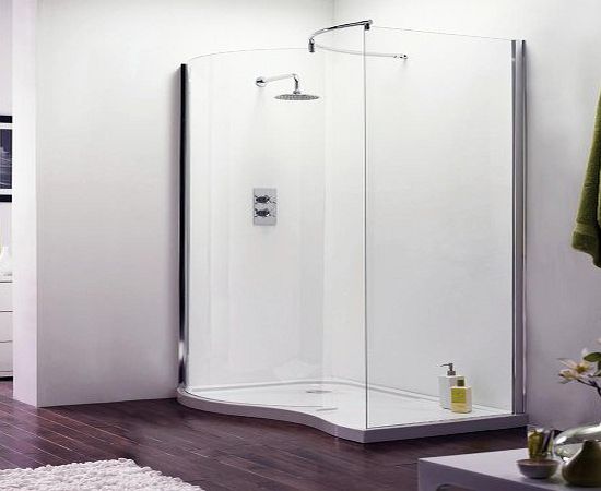 Trueshopping Stylish Walk-In Bathroom Shower Enclosure 6mm Tempered Safety Glass Curved Screen Front Panel Slimline Tray and Side Panel With Stainless Steel Fixing Bracket - Left Or Right Hand Options