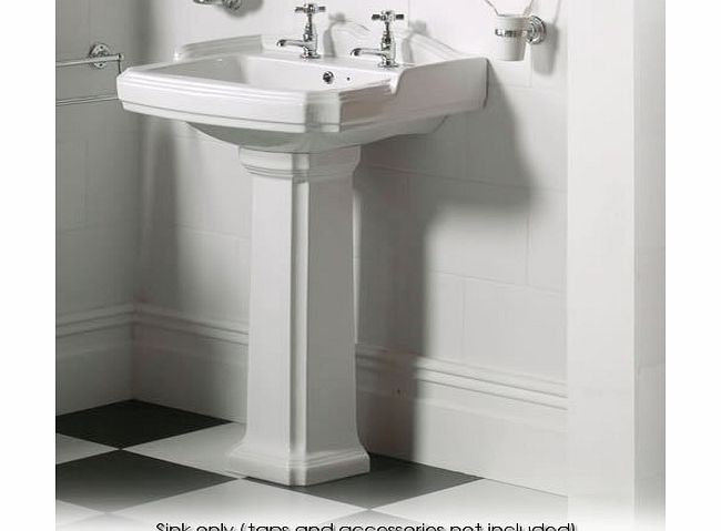 Trueshopping Traditional Style White Bathroom Two Tap Hole Bathroom Basin Sink and Full Pedestal