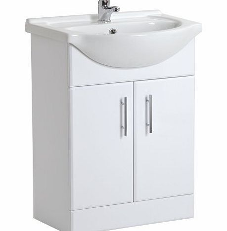 Trueshopping White Gloss Bathroom Vanity Unit Basin Sink 550mm Cloakroom Storage Cabinet Ceramic Furniture - 5 Ye