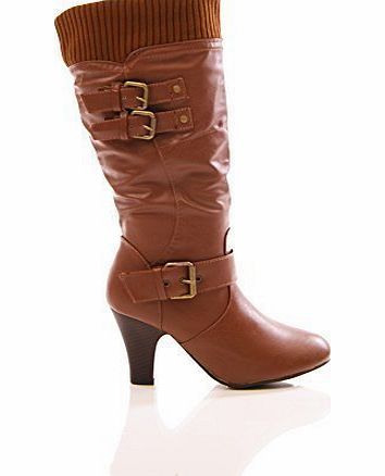 Truffle LADIES WOMENS SLOUCH BOOTS MID HEEL SHOES SIZE Tan S3 8_uk