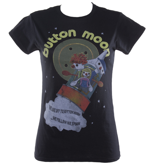 TruffleShuffle Ladies Black Were Off To Button Moon T-Shirt