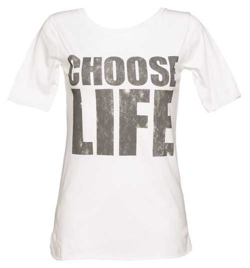 TruffleShuffle Ladies Choose Life White Slouch Scoop Neck T-Shirt