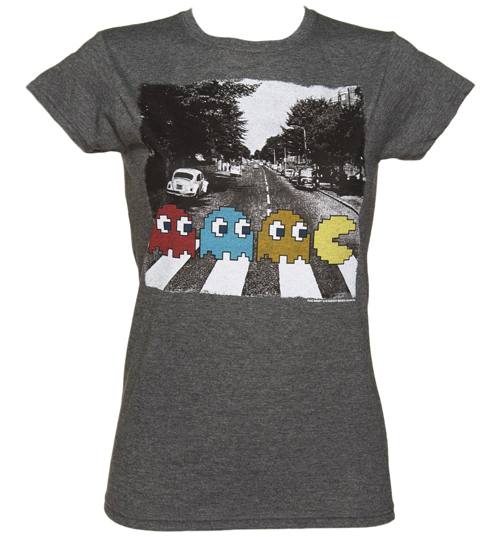 TruffleShuffle Ladies Dark Heather Pac-Man Abbey Road T-Shirt