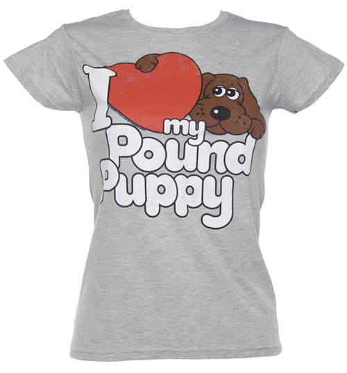 TruffleShuffle Ladies Grey I Heart My Pound Puppy T-Shirt