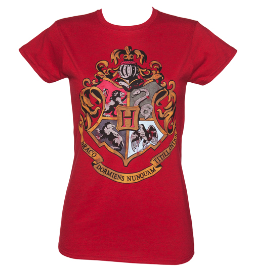 Ladies Heather Red Harry Potter Hogwarts Crest
