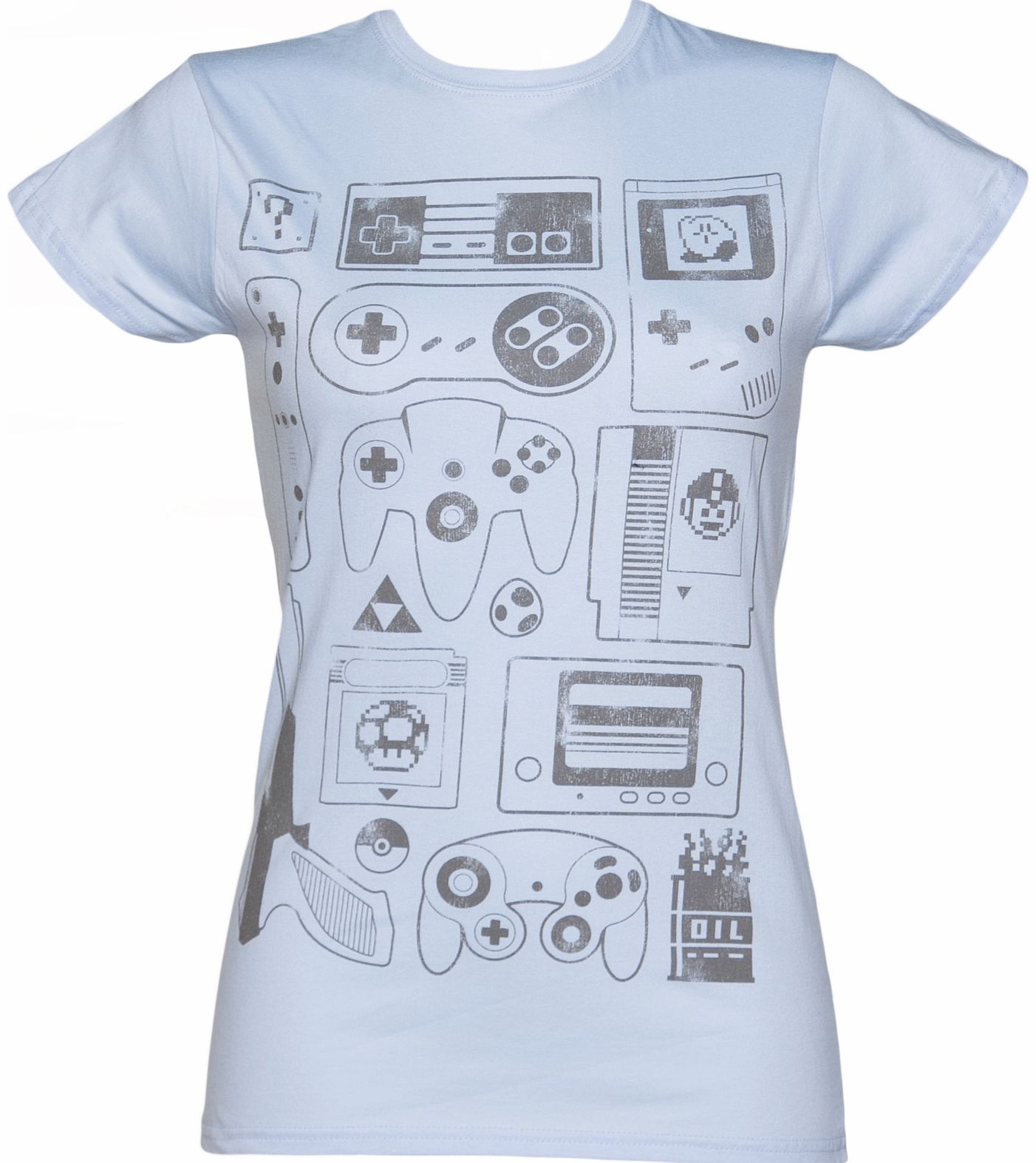 TruffleShuffle Ladies Light Blue Old School Gamer T-Shirt