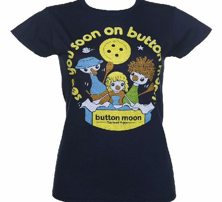 TruffleShuffle Ladies Navy See You Soon On Button Moon T-Shirt