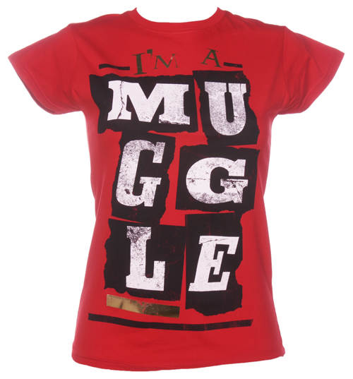 Ladies Red Im A Muggle Harry Potter T-Shirt