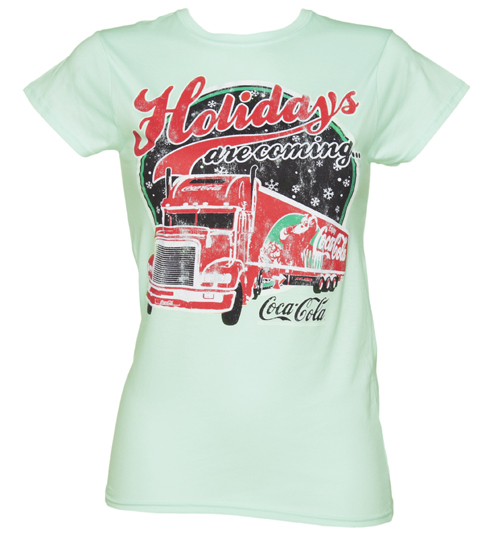 TruffleShuffle Ladies Teal Coca Cola Holidays Are Coming Truck