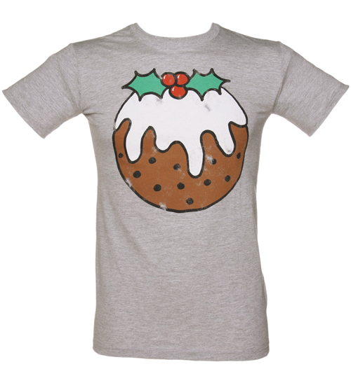 TruffleShuffle Mens Grey Christmas Pudding Christmas T-Shirt