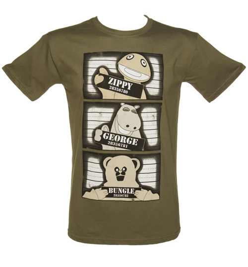 TruffleShuffle Mens Khaki Rainbow Mugshot Lineup T-Shirt