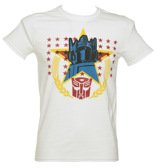 TruffleShuffle Mens White Transformers Optimus Prime Stars