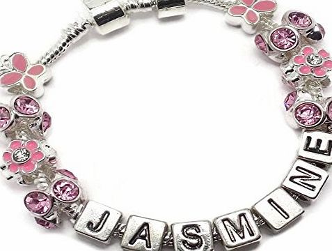 Truly Charming Jewellery Childrens Pink Personalised Name Silver Charm Bracelet Pandora Style Gift