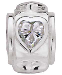Truth Sterling Silver Cubic Zirconia Heart Barrel Charm