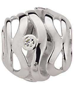 Truth Sterling Silver Cubic Zirconia Wavey Barrel Charm