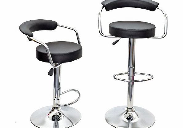 1 x bar stool upholstered bar stool bar chair kitchen chair in black leather with chrome armrests and footrest