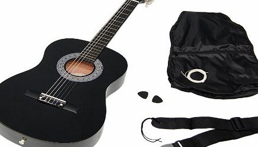 ts-ideen 5262 Childrens Acoustic Guitar 3/4-Size for Age 8 to 12 Years Black with Guitar Case / Strap / Replacement Strings