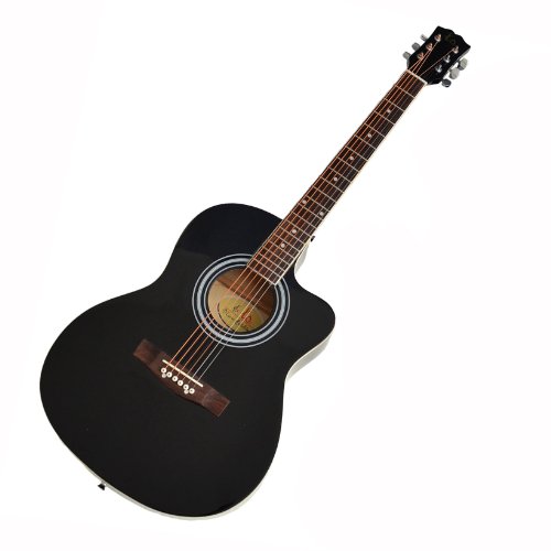 ts-ideen 5269 4/4 Acoustic Guitar Western Guitar in lack with Rosewood Fretboard and Spare Strings