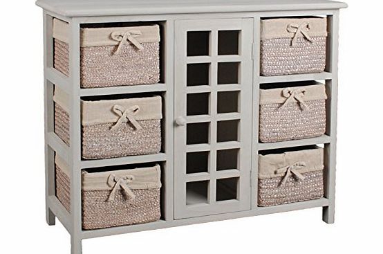 ts-ideen Chest with 6 woven baskets in cottage style Sideboard Shelves in Narural Grey