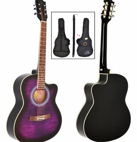 Design 4/4 Acoustic Western Guitar Set (Including Padded Bag, Pitch Pipe, Strap and Replacement Strings) Printed Design in Lilac/Purple/Black