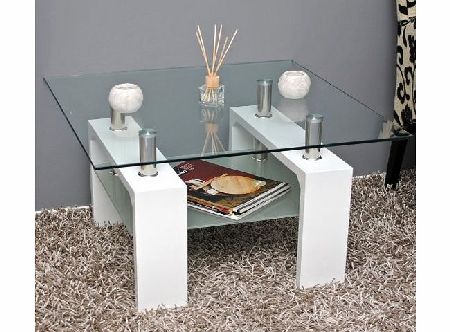 ts-ideen Design glass table with stainless steel polished in white 8 mm tempered glass