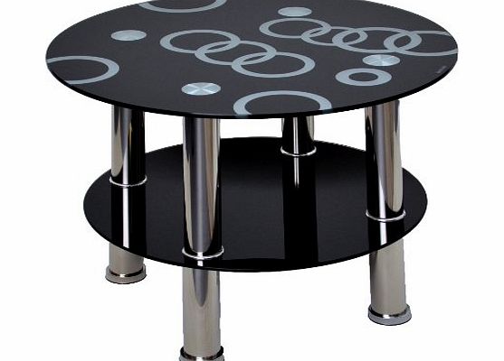 ts-ideen Glass coffee table with round shape in black with stainless steel and 8 mm tempered safety glass