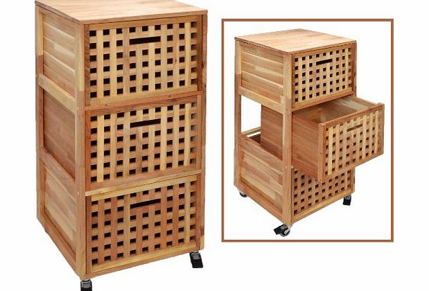 ts-ideen Roll chest of drawers on castors shelf bathroom shelf bathroom Cabinet shelf on wheels in solid walnut wood