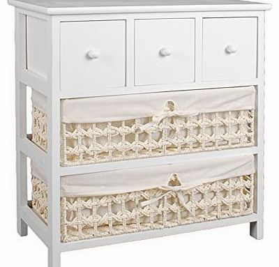 ts-ideen Rustic house dresser cabinet sideboad 57 cm bath shelf white with two extra large baskets