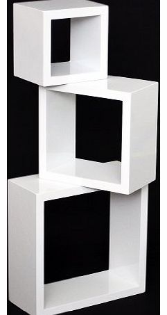 ts-ideen Set of 3 Retro Design Lounge Cube Shelves in White in Different Sizes