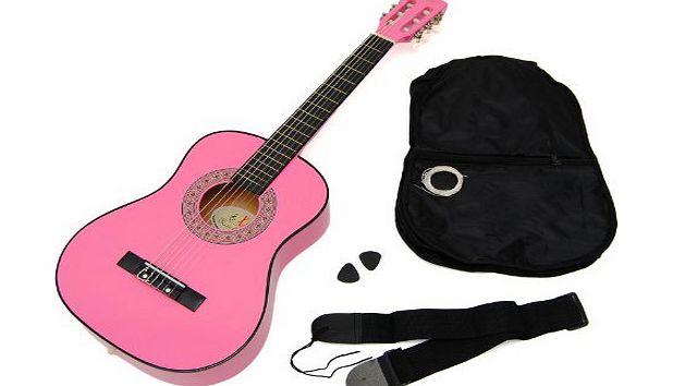 ts-ideen  5251 Childrens Guitar 1/4 Acoustic Guitar for 4-7 Years with Bag and Belt / Strings / Plectrum Pink