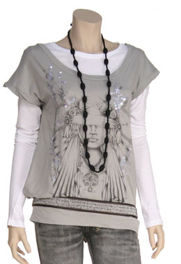 Tsubi Grey Blindfold Girl T-Shirt by Tsubi