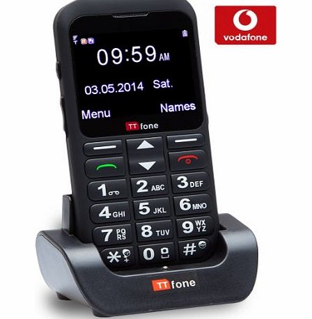 TTfone Earth Vodafone Pay As You Go Big Button UK Sim Free Mobile Phone with Huge Screen, SOS Button and Dock