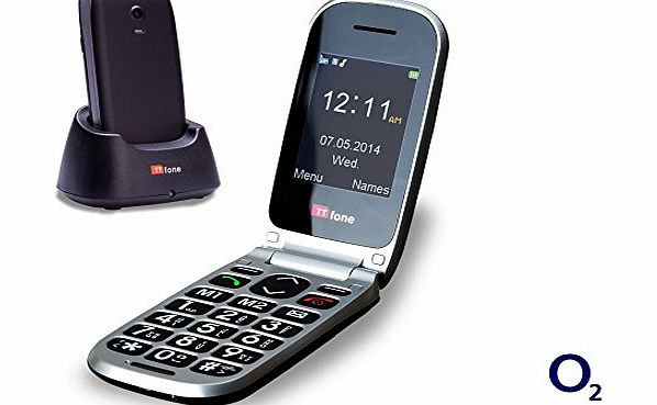 TTfone Pluto (TT600) - O2 Pay As You Go - Prepay - PAYG - Big Button Clamshell Flip Senior Emergency Mobile Phone - Easy to Use Simple - Black
