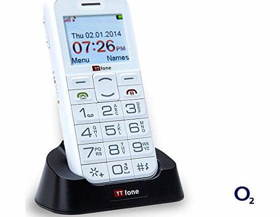 TTfone Saturn O2 Pay As You Go Big Button Senior Bluetooth Sim Free Mobile Phone with Camera and Dock - White
