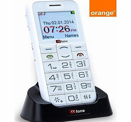 TTfone Saturn Prepay PAYG Big Button Emergency SOS Senior Mobile Phone (Orange Pay as you go, White)
