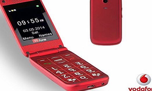 Venus 700 - Prepay Pay As You Go PAYG Big Button Flip Mobile Phone - Camera - SOS Button (Vodafone with 10 Credit, Red)