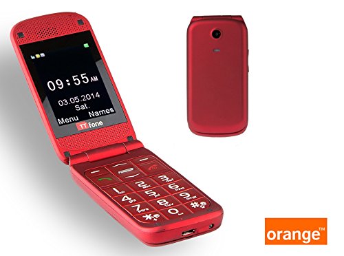 Venus Prepay PAYG Big Button Flip Mobile Phone Camera SOS Button (Orange Pay as you go, Red)