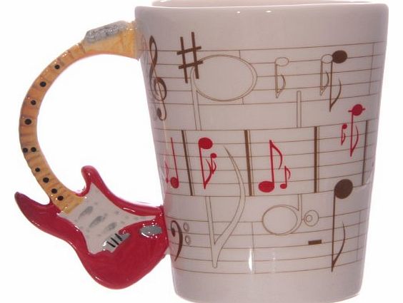 Ted Smith Ceramic Sheet Music Guitar Handle Mug - Red. A perfect gift for that Birthday Gift, Christmas Present or Fathers day gifts etc...