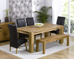 turin Oak Dining Table - 200cm with Bench and 4